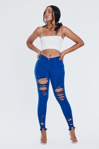 Classic Distressed Legs Jeans in Royal Blue