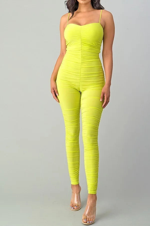 Sweetheart All Around Ruched Jumpsuit - Lime