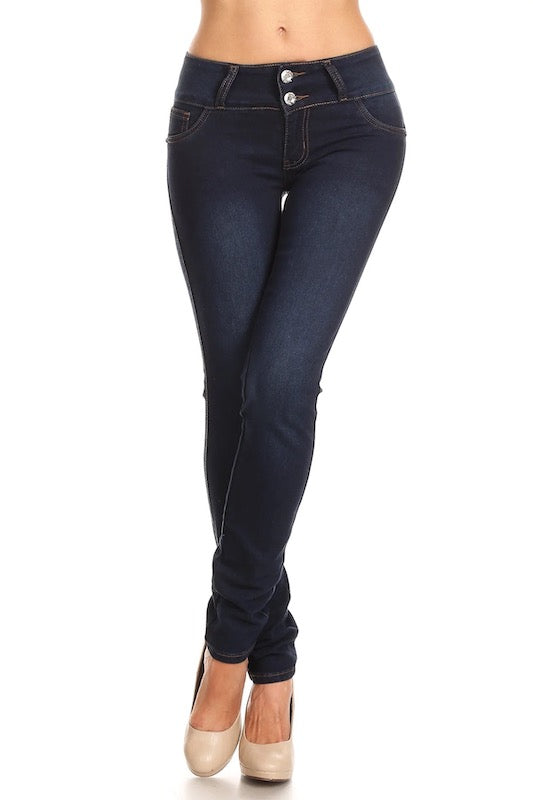 Margi Dark 2 Button Denim Jeans in Navy Color