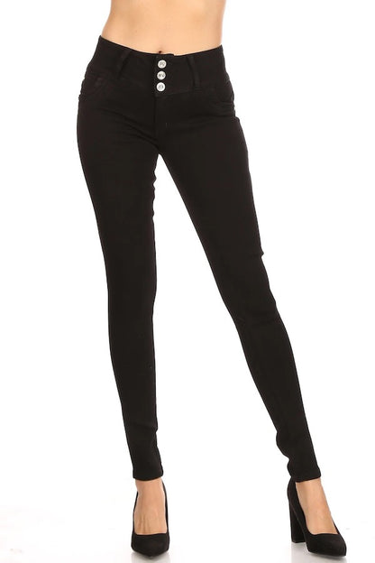 High Rise Jeans W/ Rhinestone and Zipper Pockets in Black