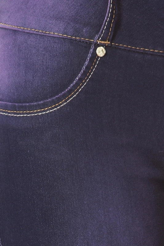 Close up of Iris Mid Rise Jeans With Rhinestone Pockets in Purple