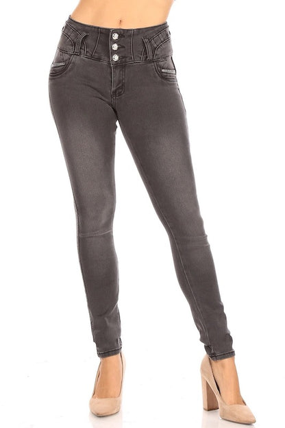 Griselle No Back Pockets Caged Jeans in Grey