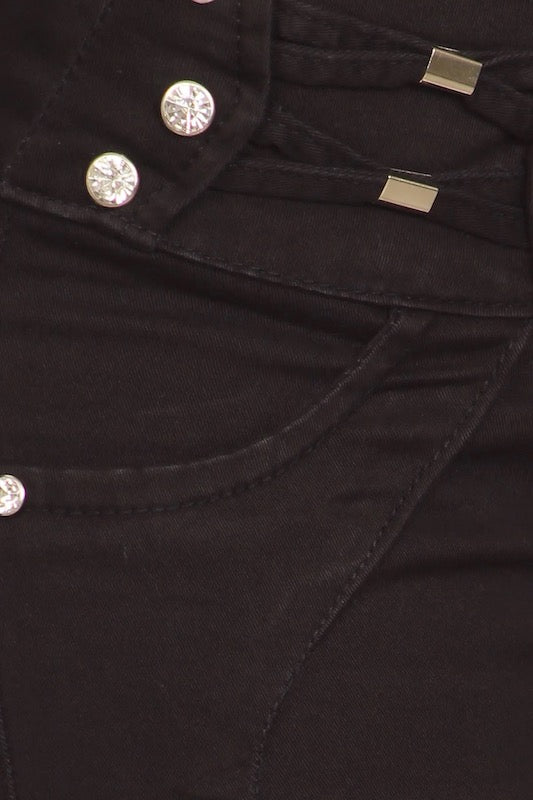 close up of Noche Diamond Stuuded Jeans in Black