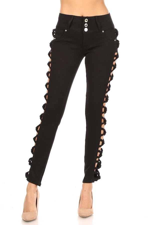 Avery No Pocket Jeans W/ Side Knots in Black