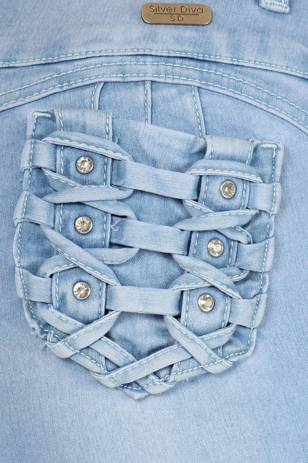 Close up of The Doris Jeans in Light Blue