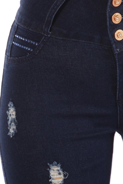Close up of Midnight Blue Distressed Jeans