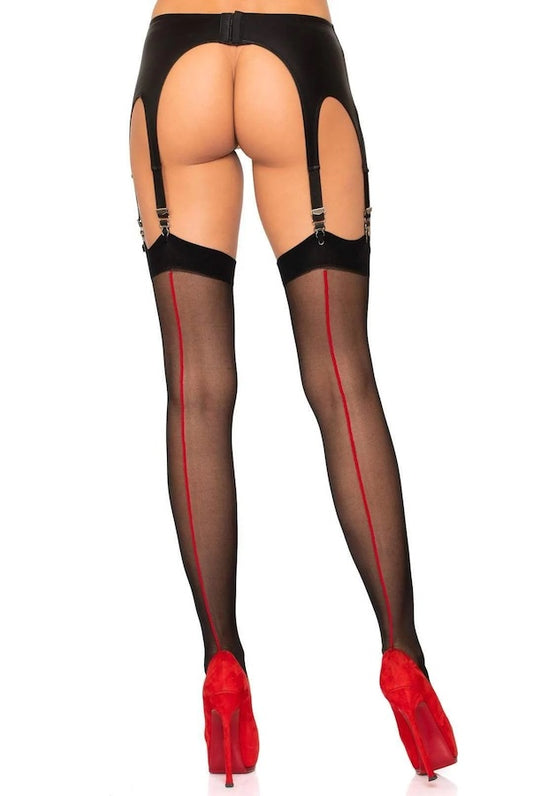 Monique Sheer Backseam Stockings - Black - Back View