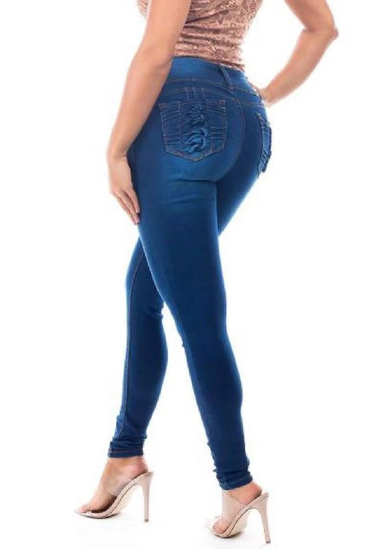 Back of Don't Get Me Twisted Jeans in Blue 