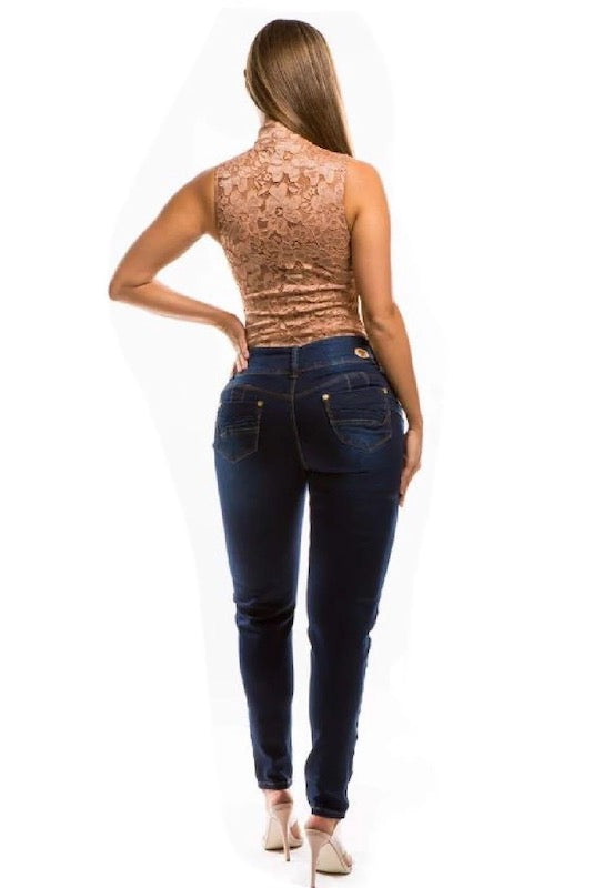 Back of Navah Curvy Jeans in Navy Color