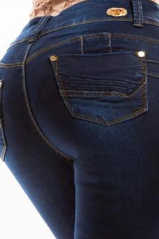 Close up of Navah Curvy Jeans in Navy Color