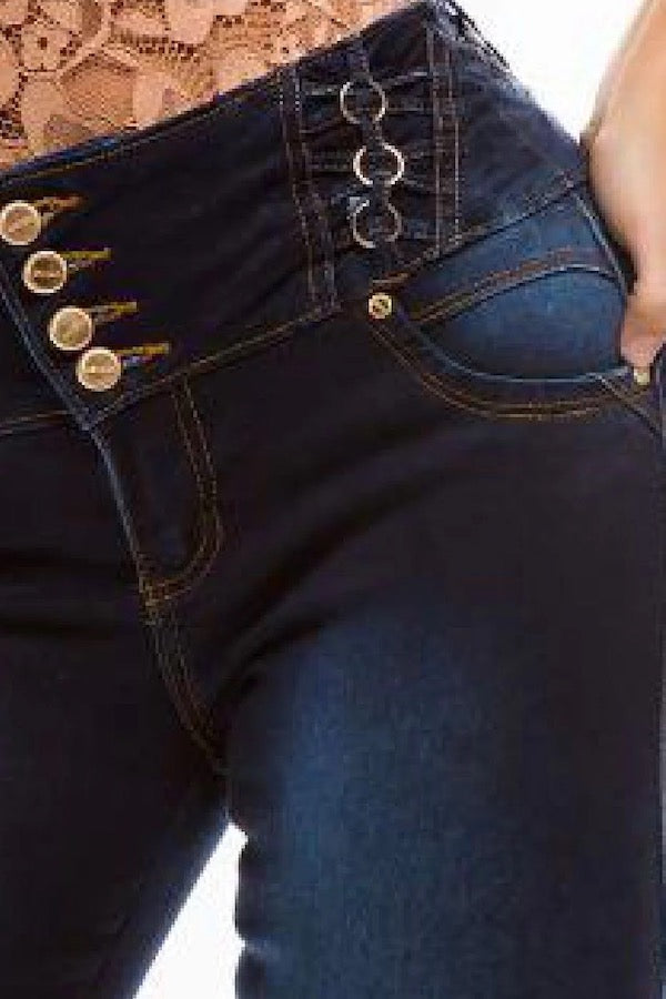 Close up of Sofia Navy Jeans in Navy Color