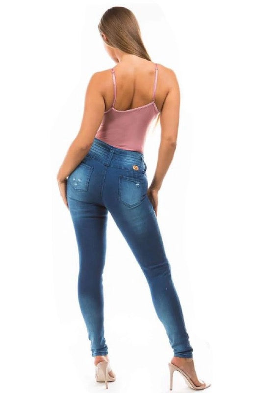 Back of Call Me Bella Ripped Jeans in Blue Color