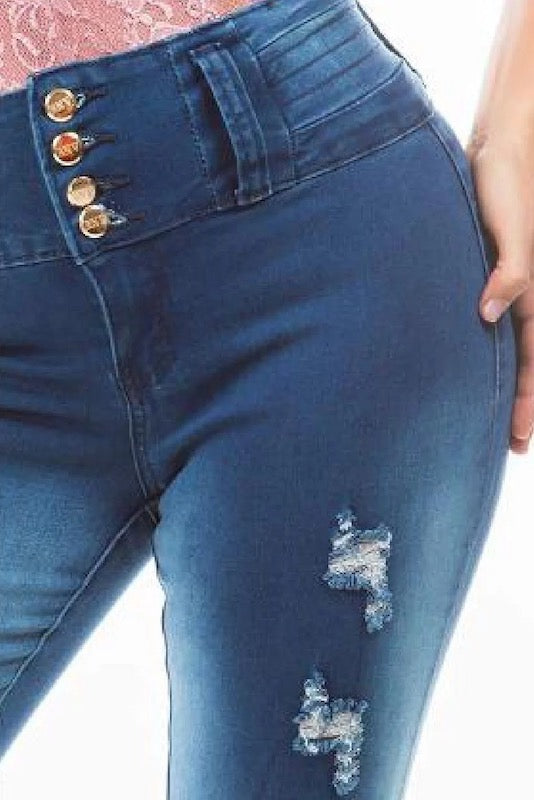 Close up of Call Me Bella Ripped Jeans in Blue Color