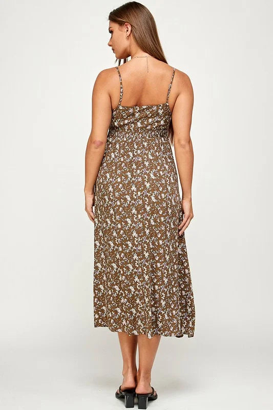 Be Original Floral Cami Maxi Dress - Olive - Back View