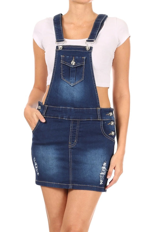 Layla Denim Overall Skirt With Pockets - Navy