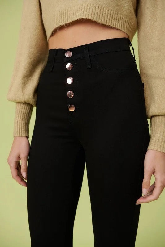 Close up of Classic 5 Button Skinny Jeans in Black 