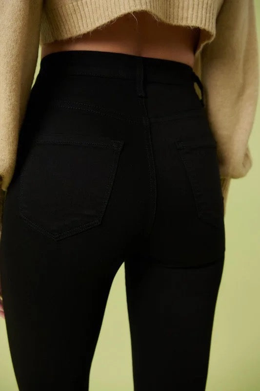 Close up of Classic 5 Button Skinny Jeans in Black 