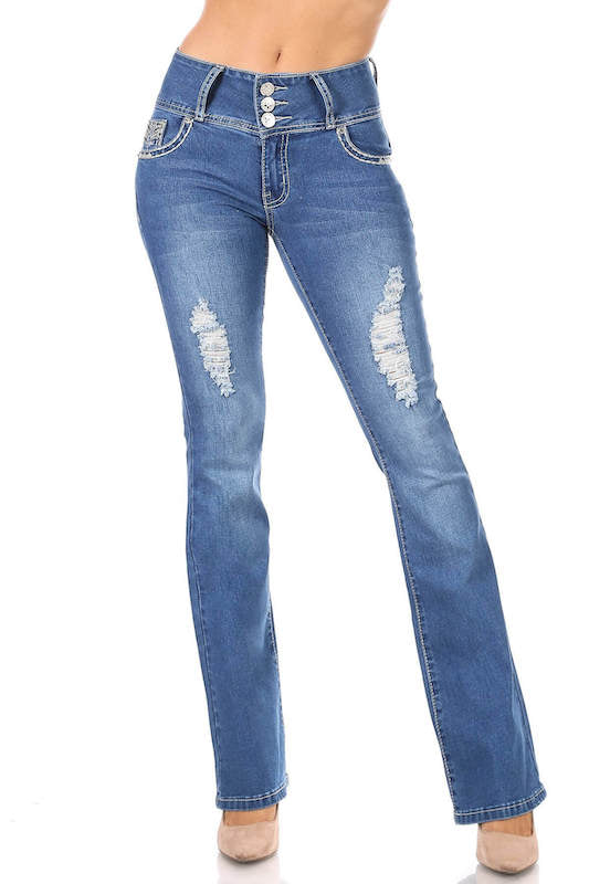 Pretty Pockets High Waist Bootcut Jeans in Blue Color