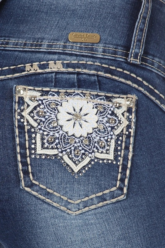 Close up of Stars Studded Pockets Bootcut Jeans