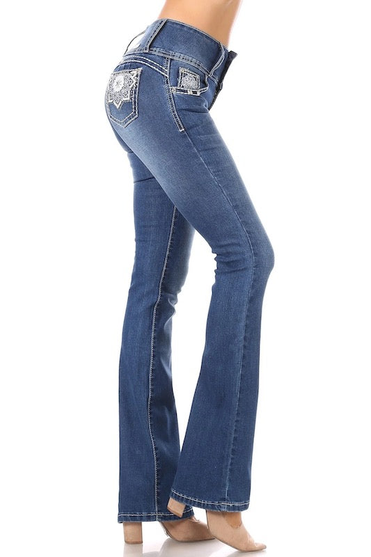 Side of Stars Studded Pockets Bootcut Jeans