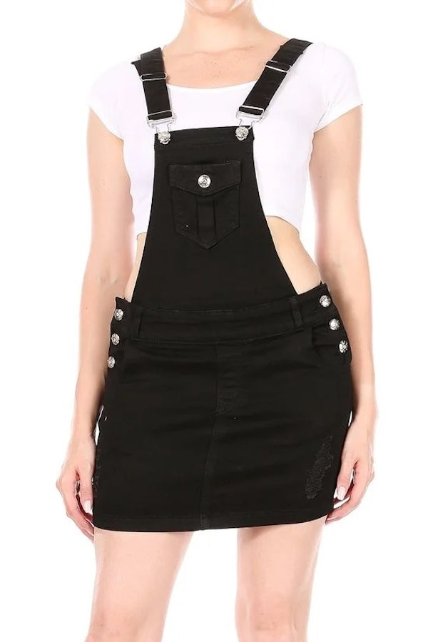 Rebeka Skirt Denim Overalls - Black