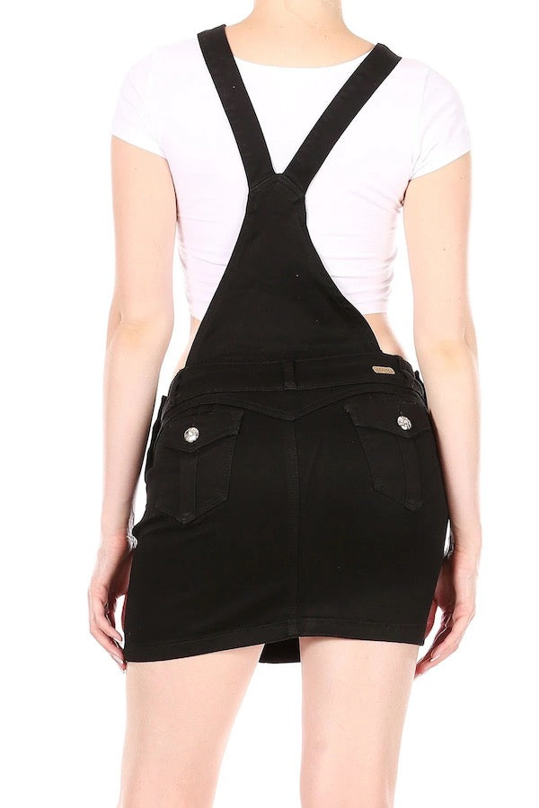 Rebeka Skirt Denim Overalls - Black - Back View