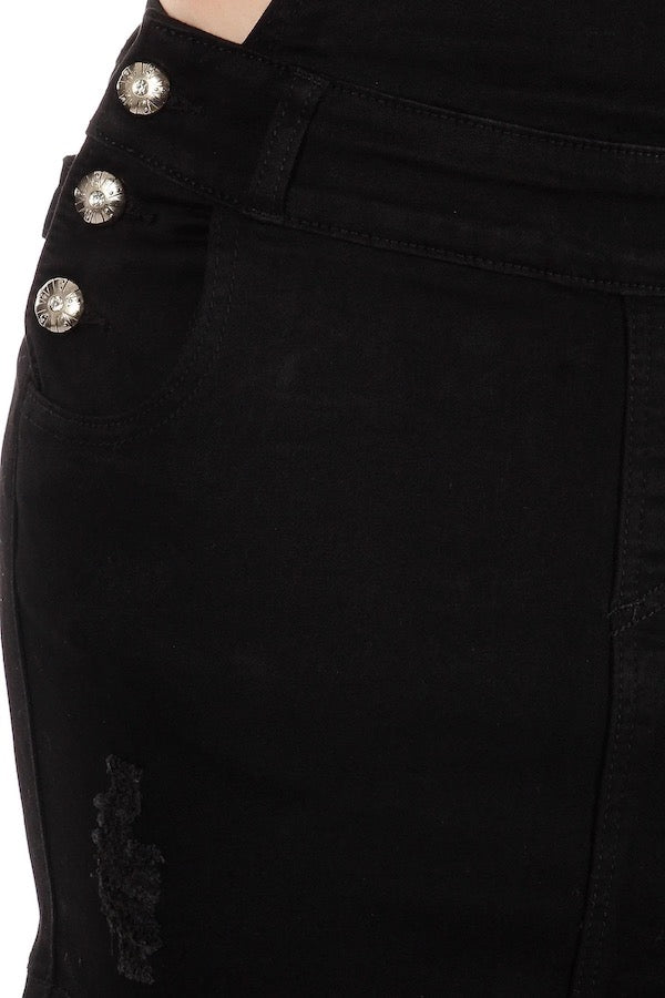 Rebeka Skirt Denim Overalls - Black - Close Up