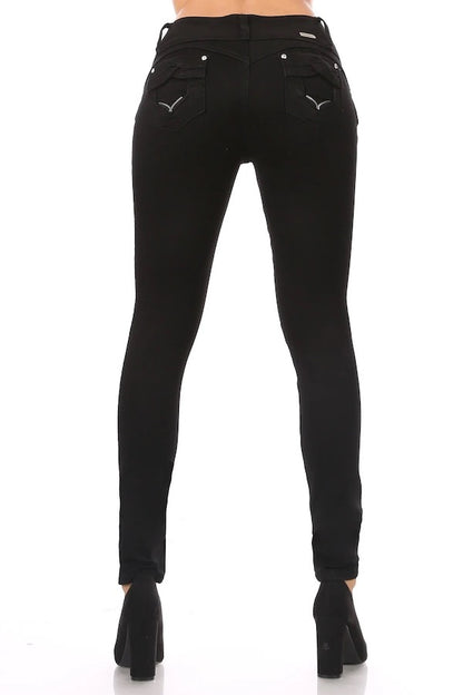 Back of Zip Down High Waist Jeans in Black