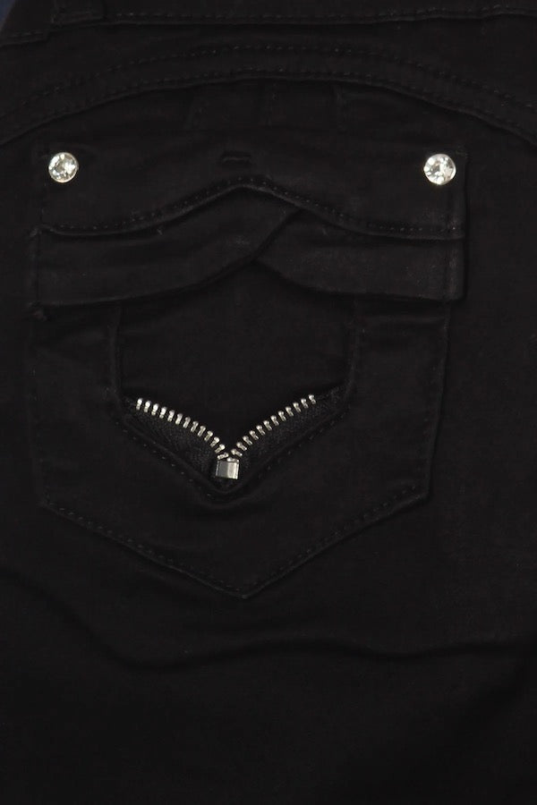 Close up of Zip Down High Waist Jeans in Black