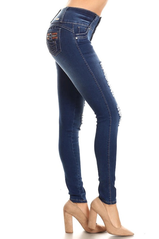 Side of Lorena Lux Ripped Jeans in Navy Color 