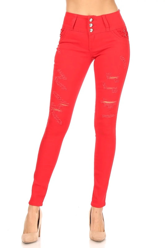 Lucia Hot Red Bling Jeans in Red