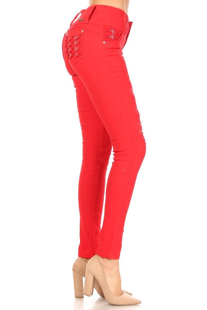 Side of Lucia Hot Red Bling Jeans in Red