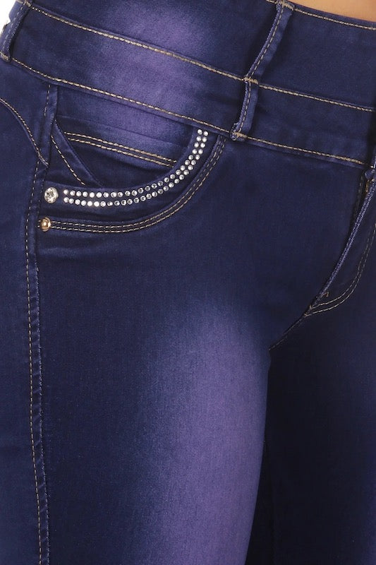 Close up of Alexandra No Pocket Bling Jeans in Purple