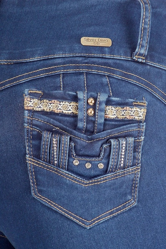 Close up of XOXO Bling Jeans in Blue Color