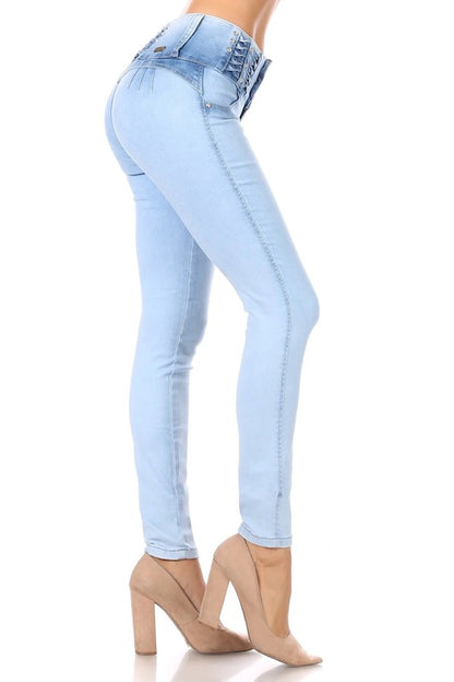 Side of Chika No Pocket Bling Jeans in Light Blue