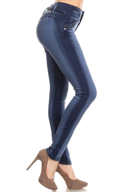 Side of Elsa Braided No Pocket Jeans in Navy Color