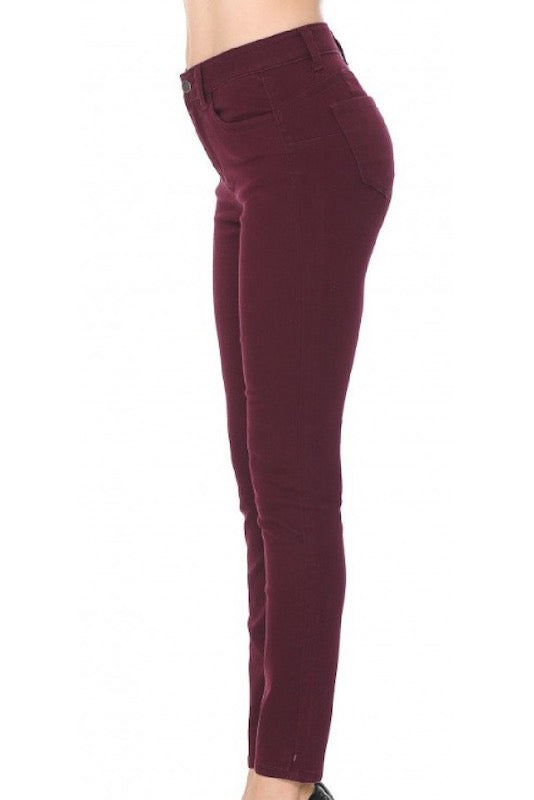 Side of Daya Push-Up High-Rise Colored Twill Pants in Burgundy Color