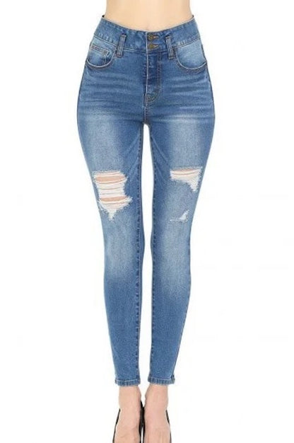 Maribella High Rise Stretch Tummy Control Skinny Jeans in Blue