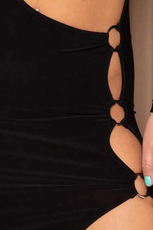 Sexy Multi Metal Key Ring Cutout Maxi Dress - Black - Close Up