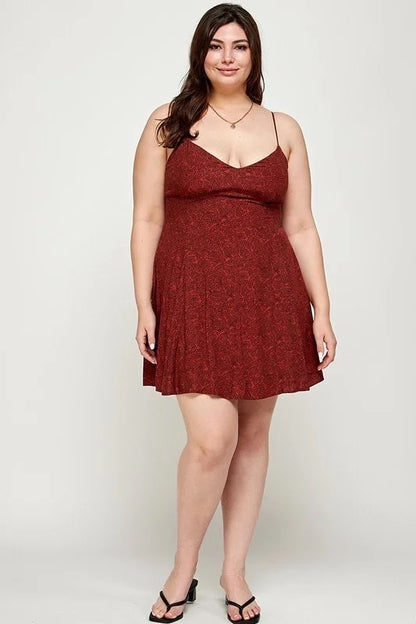 Lovely Plus Leaf Print Mini Dress in rust color