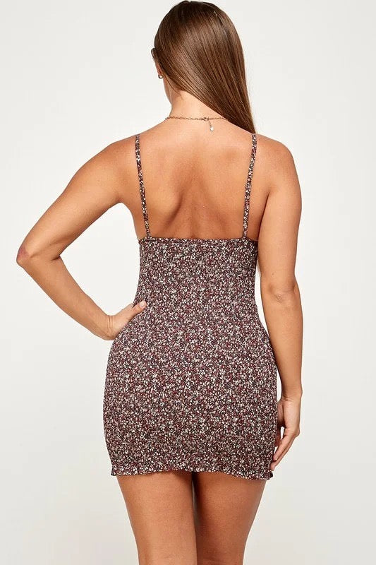 back of Floral Smocking Bodycon Dress