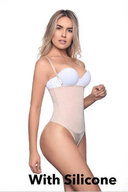 Nadine Strapless Thermic Thong Bodysuit Shaper With Silicone Lining - Beige