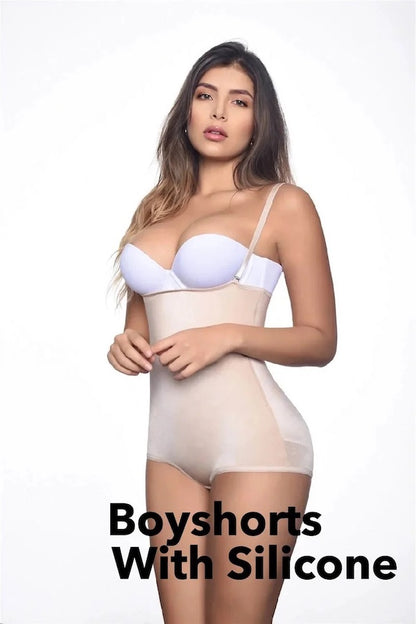 Lillian Strapless Boyshorts Bodysuit Shaper With Silicone Lace