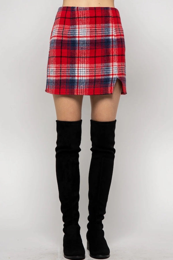 A Line Plaid Mini Skirt - Red