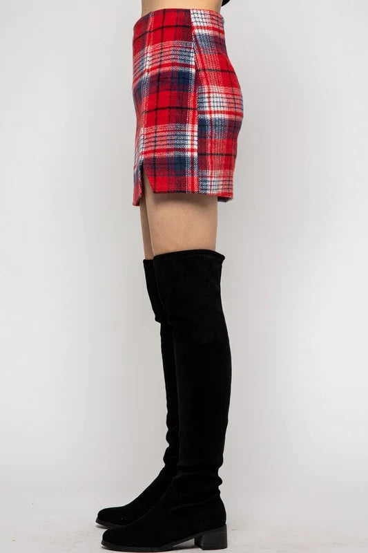 A Line Plaid Mini Skirt - Red
