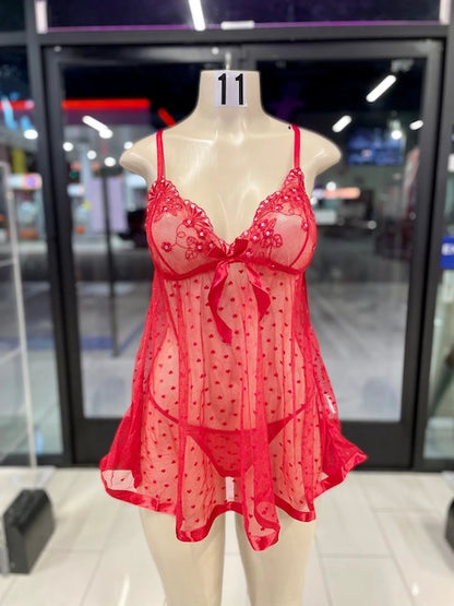 Fluttering Hearts Red Sequin Babydoll in red