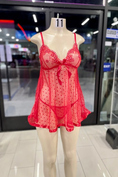 Fluttering Hearts Red Sequin Babydoll in red