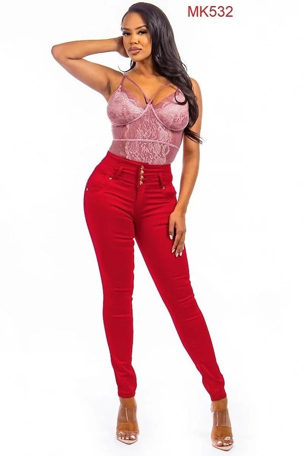 High Rise Colombian Style Jeans in Red