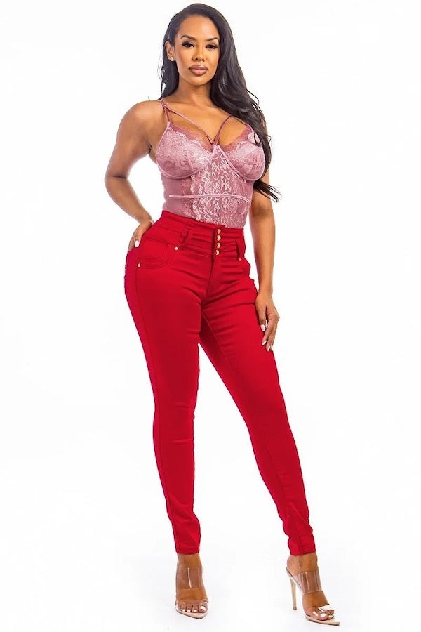 High Rise Colombian Style Jeans in Red