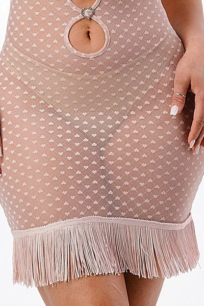 Heart on a String Mesh Fringe Dress - Pink